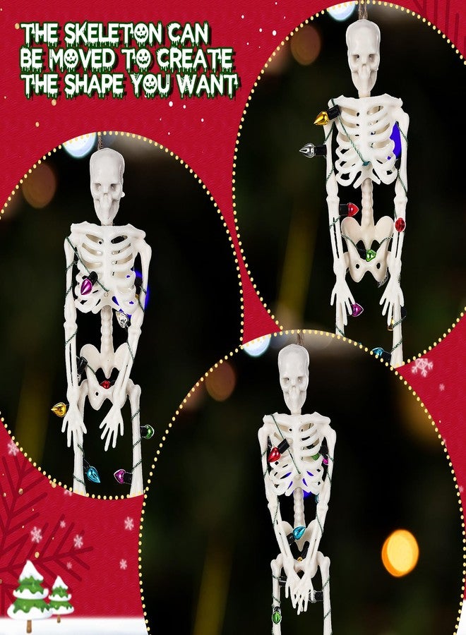 Tujoe 10 Pcs Christmas Skeleton Wrapped in Lights 6.7 Inch Christmas Tree Hanging Ornament Scary Skeletons Mini Skeletons Figurines for Haunted House Graveyard Halloween Party Decor - Image 5